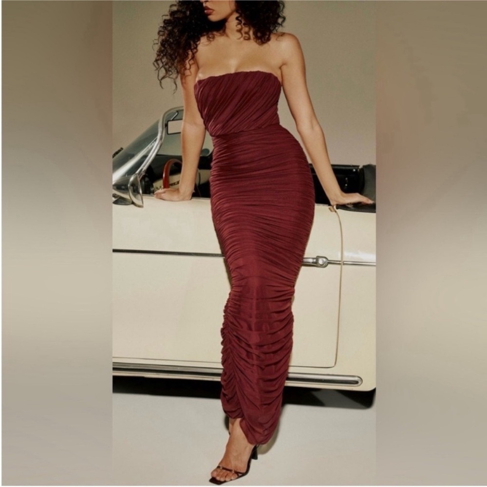 House of Cb SAPPHIRE Wine Gathered Maxi Dress